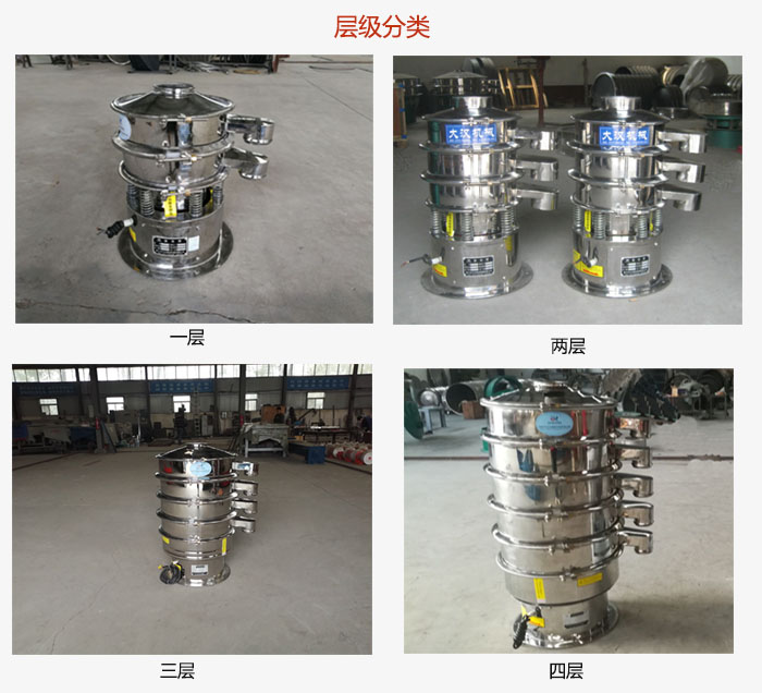 小型不銹鋼振動篩層級展示：一層，兩層，三層，四層等。