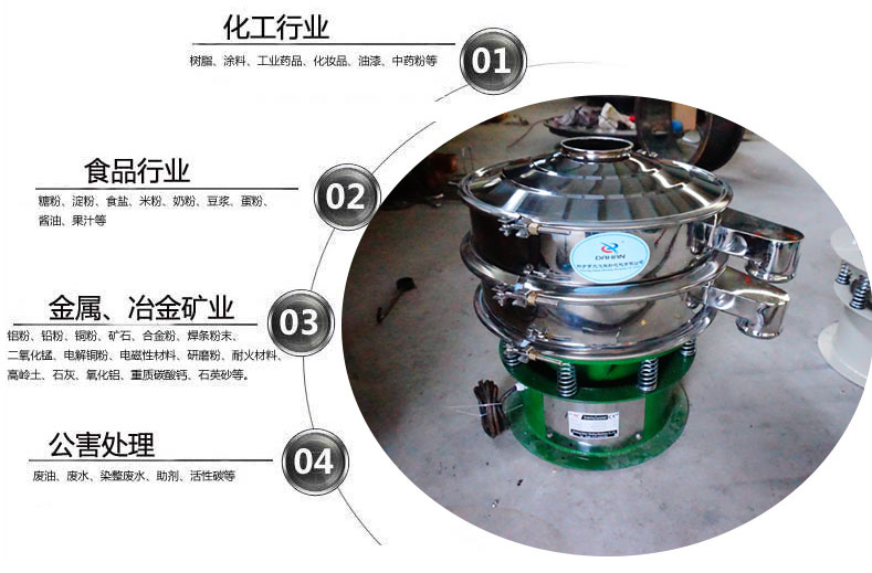 面粉振動(dòng)篩粉機(jī)適用于化工，食品，金屬、冶金，公害處理等行業(yè)