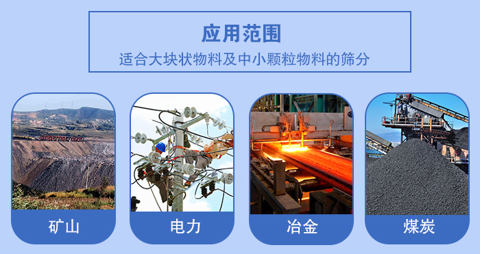 礦業(yè)振動(dòng)篩應(yīng)用行業(yè)：適合大塊狀物料及中小顆粒物料的篩分：礦山，電力，冶金，煤炭等。