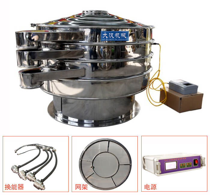  全不銹鋼超聲波振動(dòng)篩內(nèi)部組成：換能器，網(wǎng)架，電源。