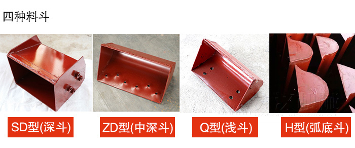 四種料斗Q型(淺斗)、H型(弧底斗)、ZD型(中深斗)SD型(深斗)展示圖