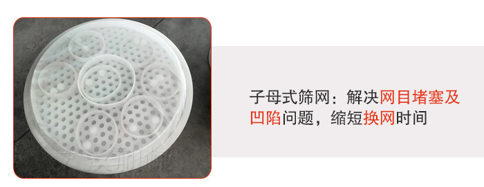 塑料防腐蝕振動篩采用子母扣式網(wǎng)架可安裝彈跳球進行清網(wǎng)，解決篩網(wǎng)堵塞問題。